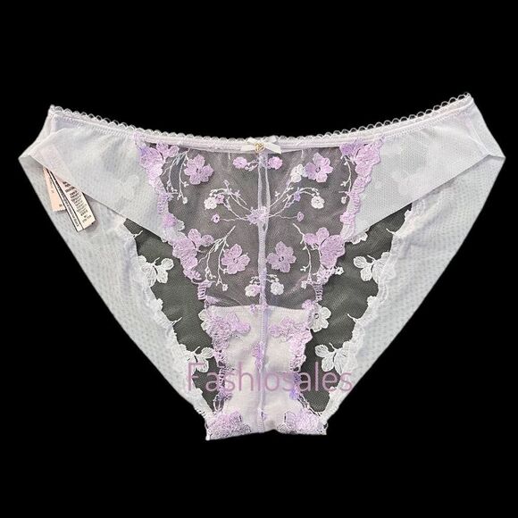 Victorias Secret Supersoft Body Sexy Sheer floral Embroidery mesh Bikini Purple - Picture 4 of 10